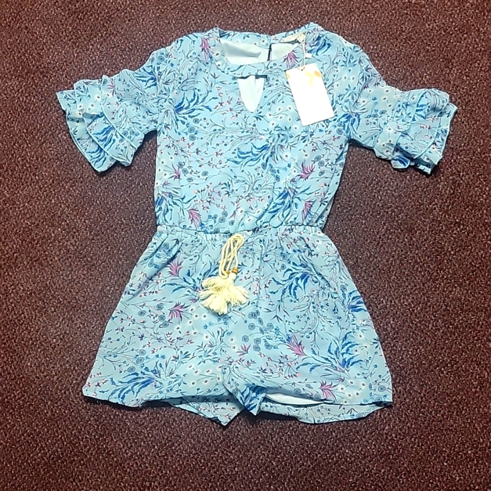 Girls, one piece shorts jumpsuit floral